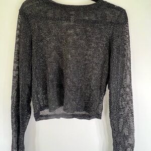 Just Polly Black Mesh Knit Blouse Size Large whimsigoth vamp fairy grunge luxe